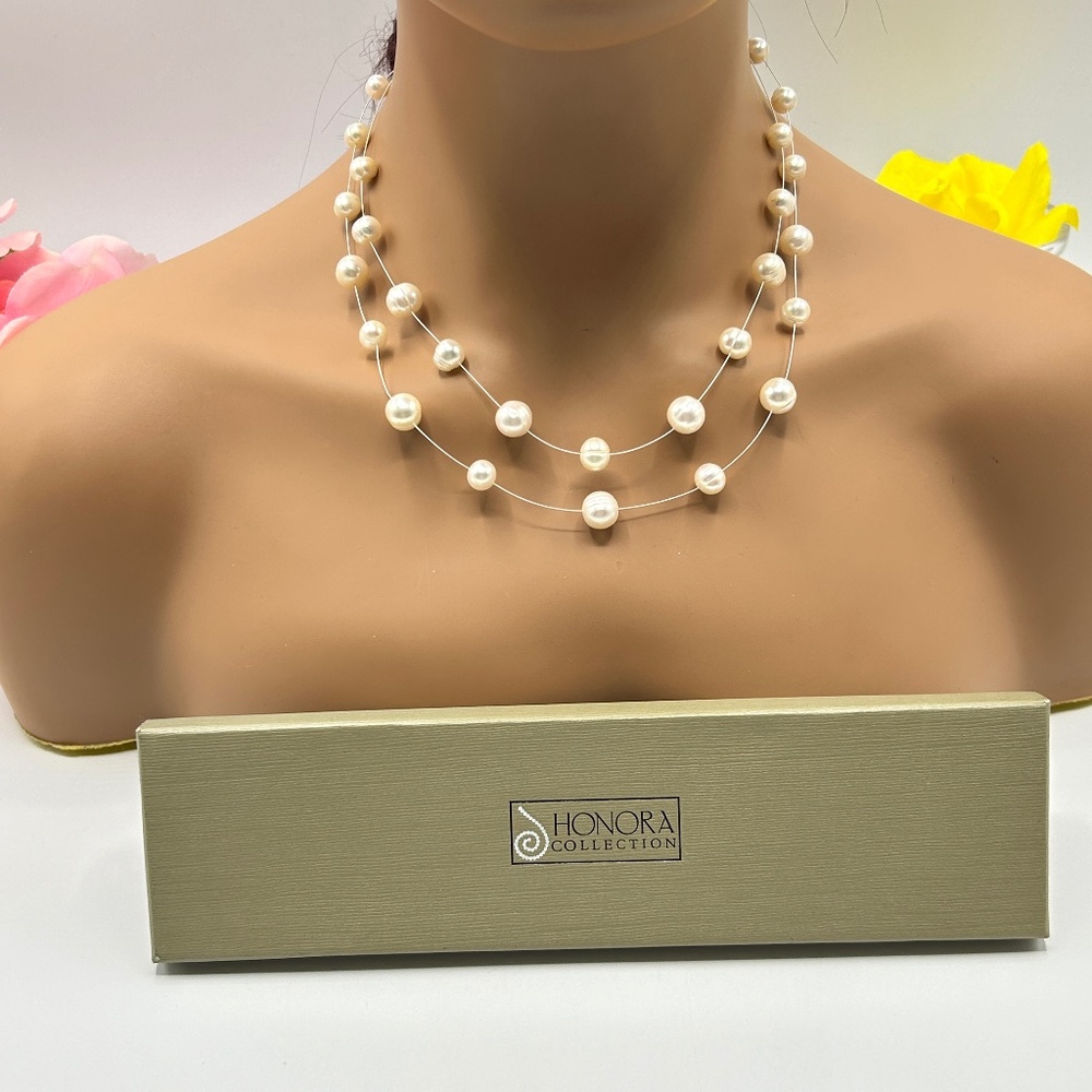 Honora White Cultured Pearl Illusion Necklace – Multi-Strand Elegant Design